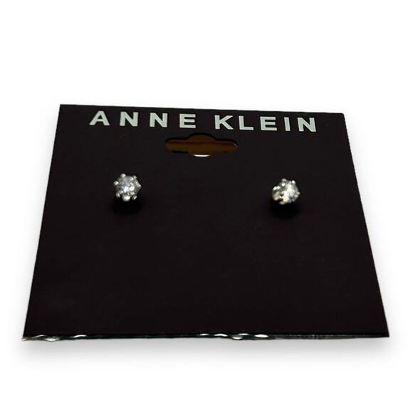NEW Macy's Anne Klein Silver Small Stud Earrings Cubic Zirconia Minimalist Luxe - Picture 3 of 6